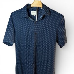 CON.STRUCT Navy Blue Short Sleeve Slim Fit Four Way Stretch Button-Up Shirt